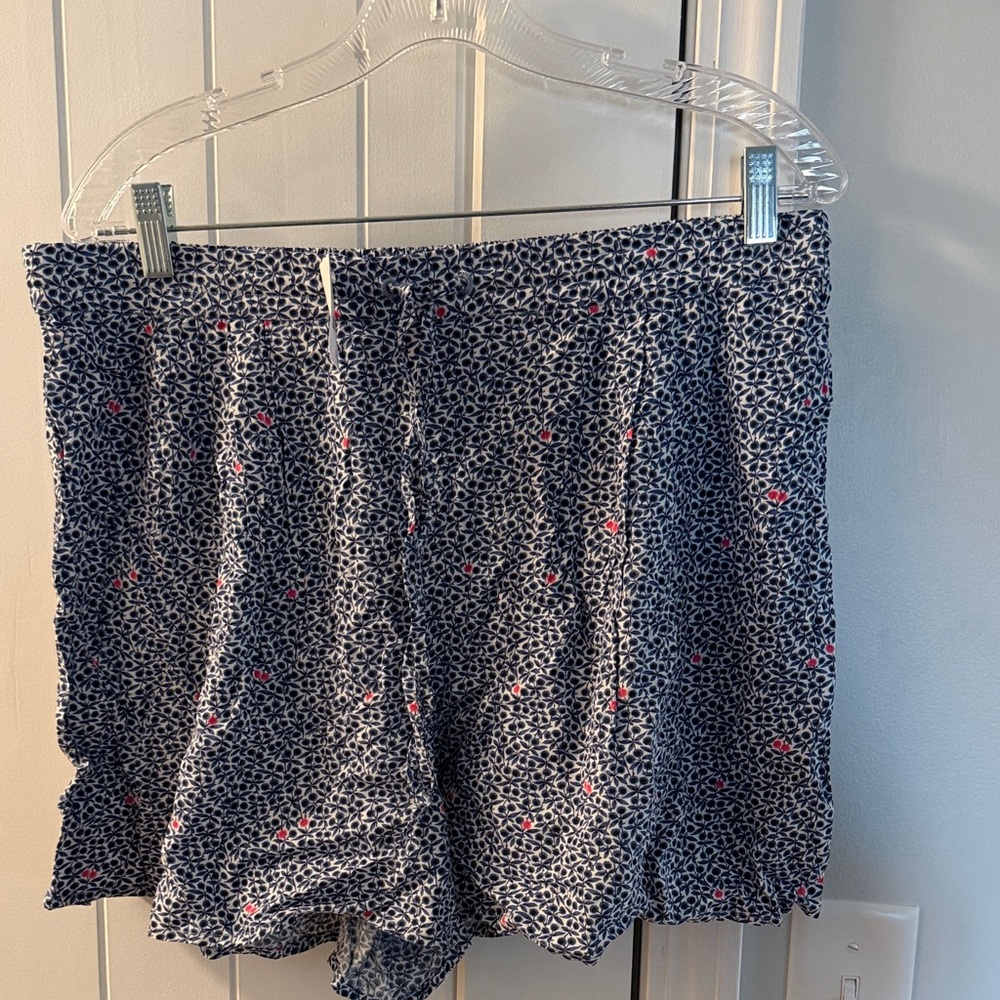 J. Crew Navy and Pink Leaf Print Shorts